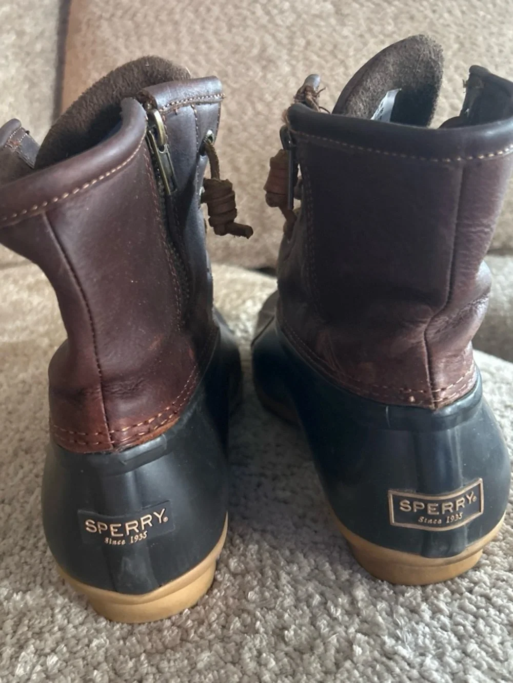 Sperry Brown Leather and Black Rubber Waterproof Women's Duck Boots
